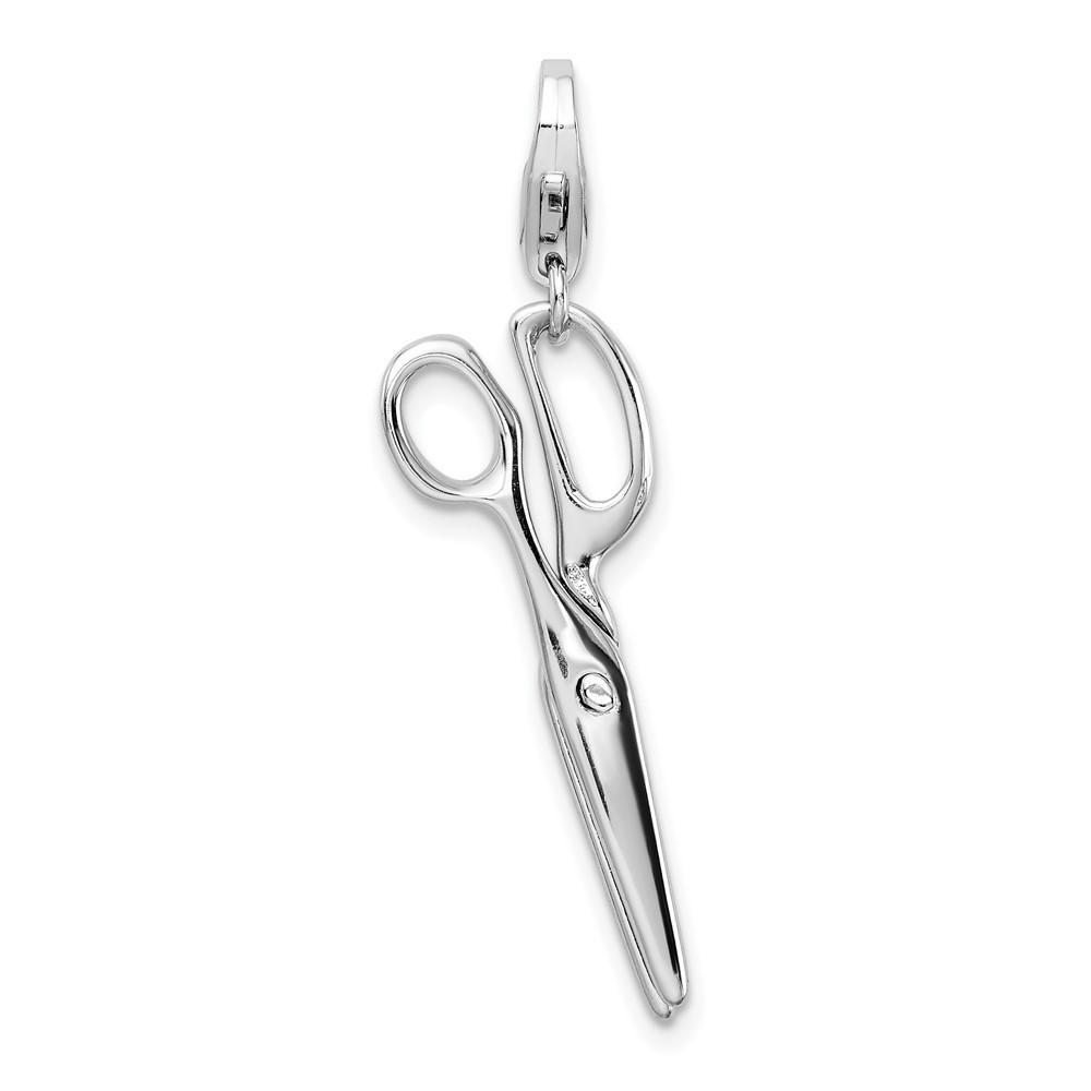 925 Sterling Silver Polished 3-D Movable Scissors Bracelet Charm Lobster Clasp